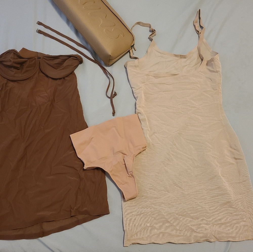 SKIMS brown mesh slip